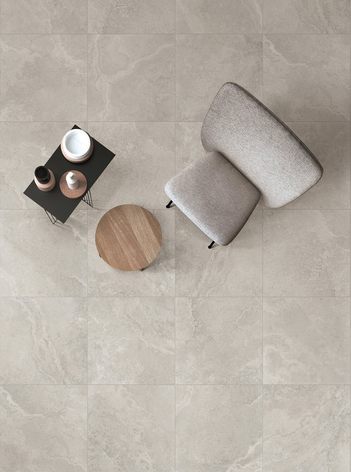TRAVERTINE ROYALE SILVER PORCELAIN TILE 600X600