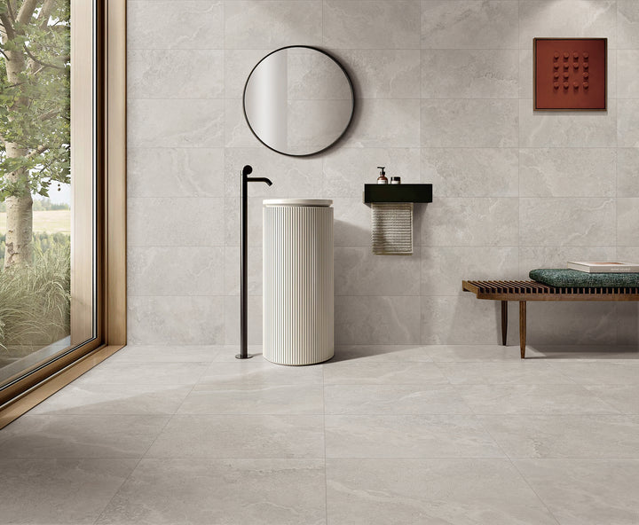 TRAVERTINE ROYALE SILVER PORCELAIN TILE 600X600