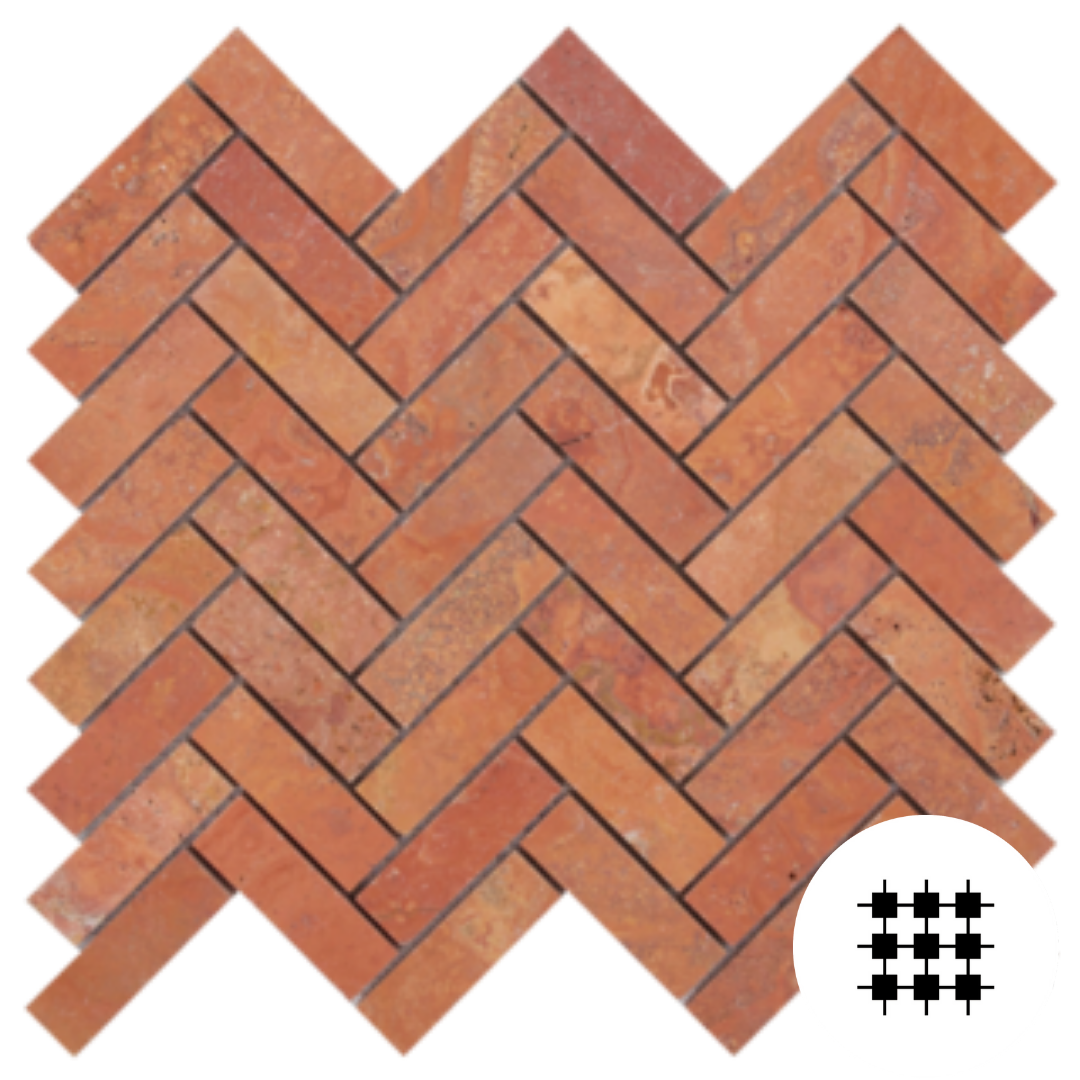 RED TRAVERTINE HONED HERRINGBONE