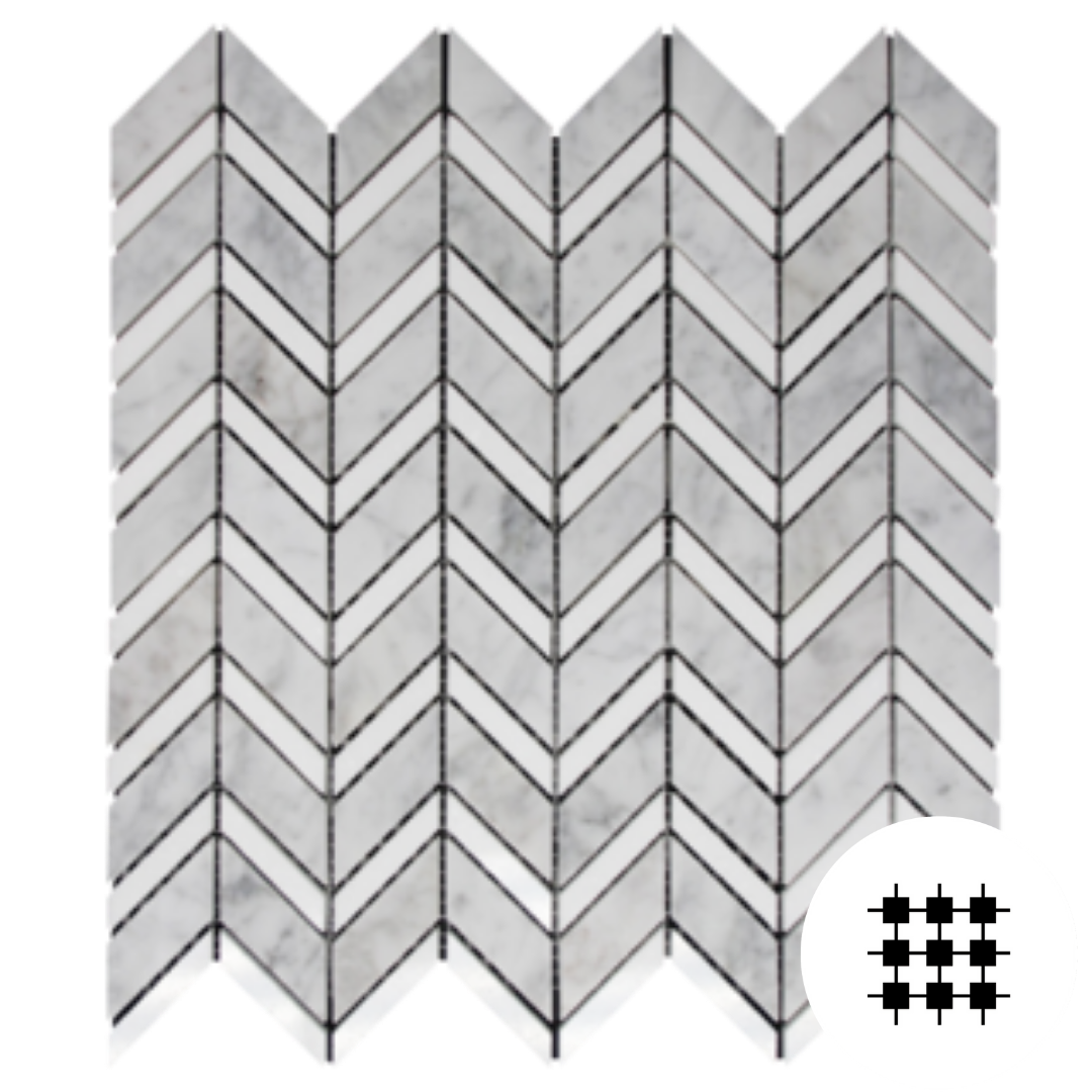 CARRARA HONED AND THASSOS POLISHED CHEVRON MOSAIC