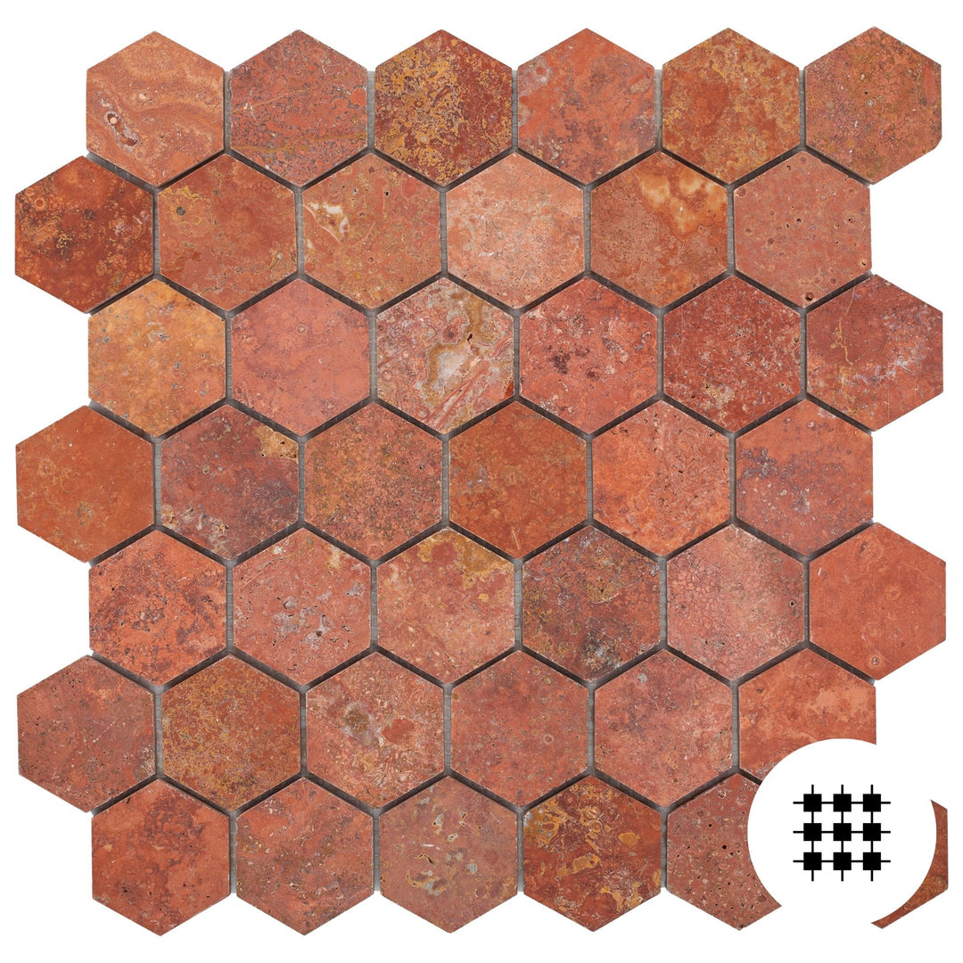 RED TRAVERTINE 48MM HEX