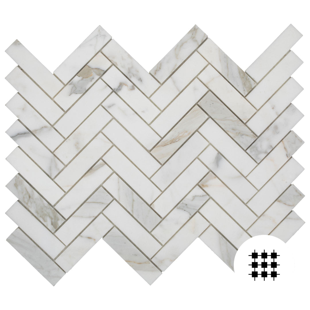 CALACATTA HONED HERRINGBONE 95X25MM