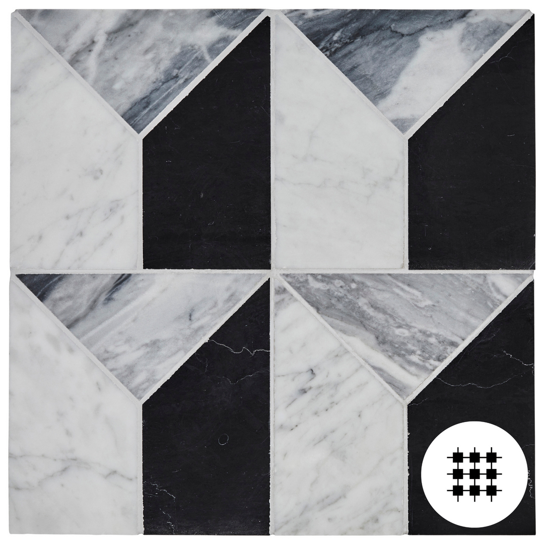 PISA MOSAIC HONED BARDIGLIO, CARRARA & NERO