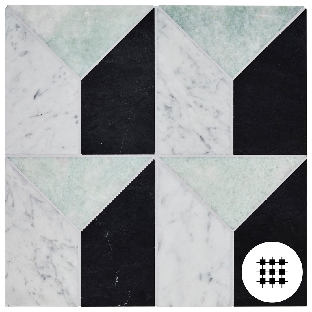 PISA MOSAIC HONED MING GREEN, CARRARA AND NERO MARQUINA