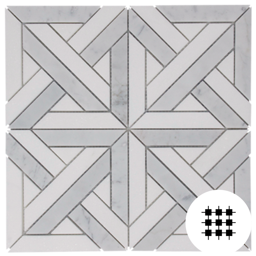 ESCHER PARQUETRY MOSAIC CARRARA AND THASSOS HONED