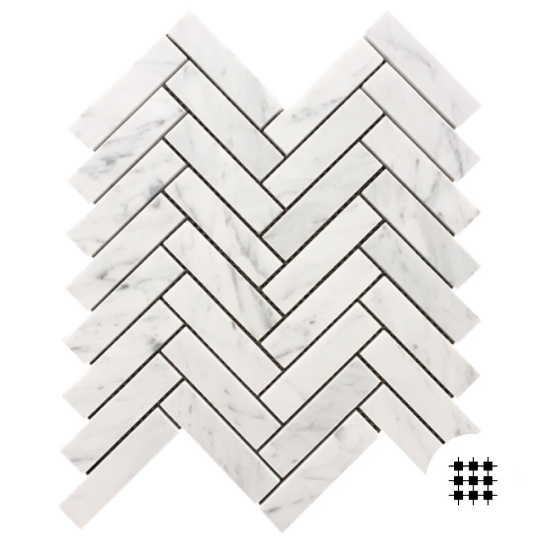 CARRARA C HONED HERRINGBONE MOSAIC