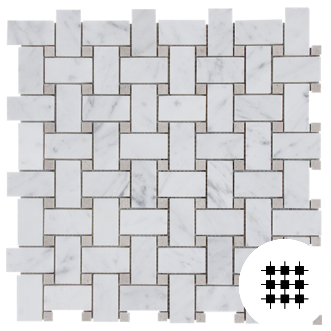 BASKETWEAVE, CARRARA/GREY MARBLE HONED