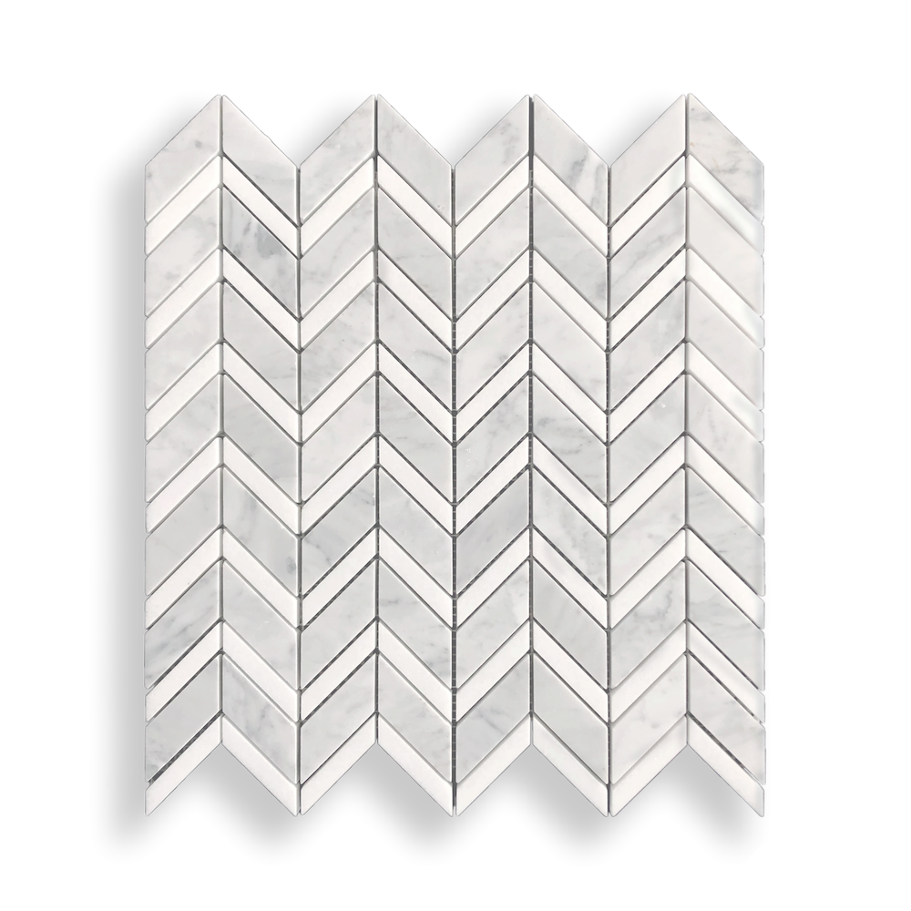 CARRARA HONED AND THASSOS POLISHED CHEVRON MOSAIC