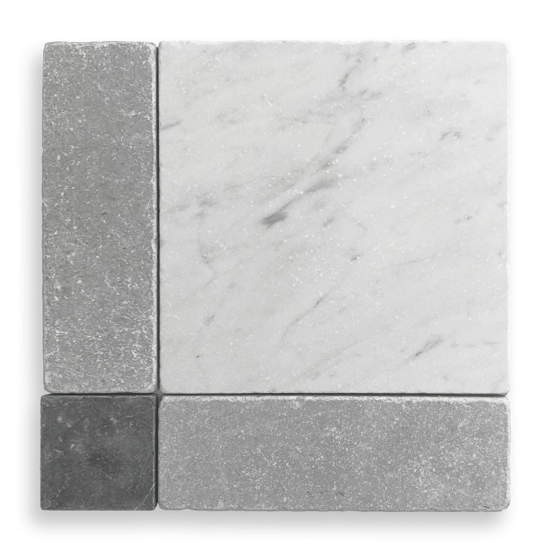 GINGHAM TUMBED CARRARA, CINDER GREY AND NERO