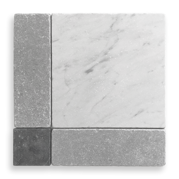GINGHAM TUMBED CARRARA, CINDER GREY AND NERO