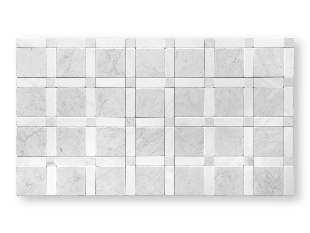 GINGHAM TUMBED CARRARA C & ORIENTAL WHITE
