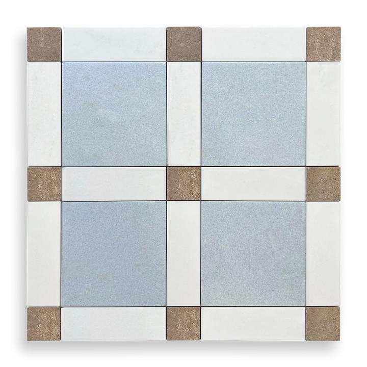 GINGHAM SKY BLUE, ROSEWOOD AND THASSOS HONED