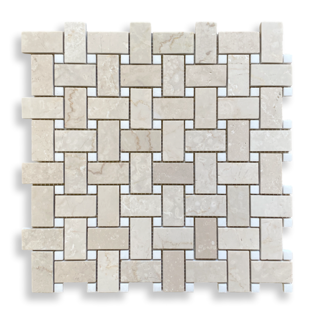 BASKETWEAVE, BOTTICINO AND THASSOS MARBLE HONED