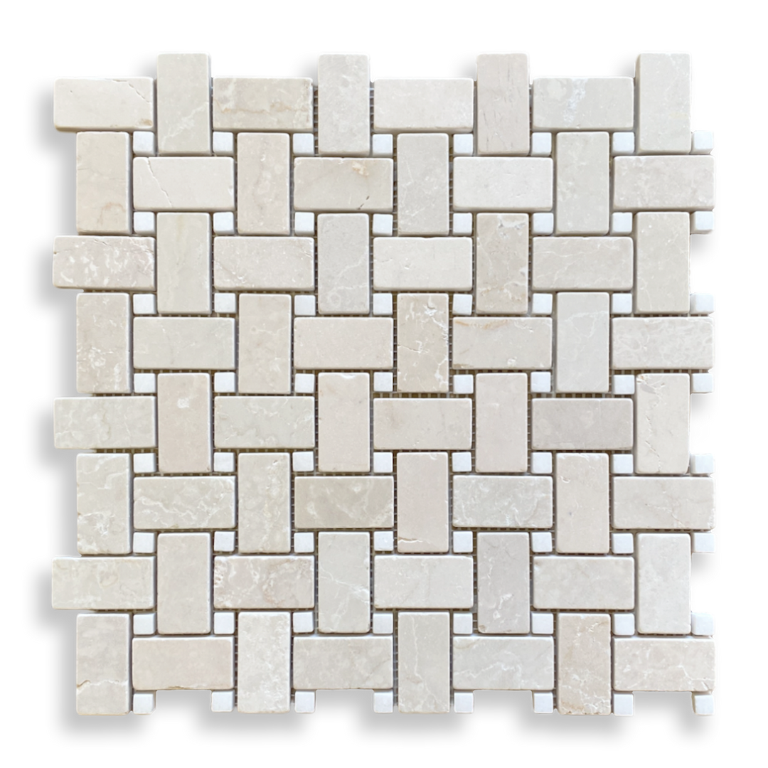 BASKETWEAVE, BOTTICINO AND THASSOS MARBLE TUMBLED