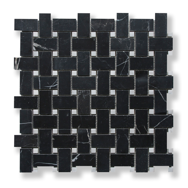 NERO MARQUINA HONED BASKETWEAVE WITH CARRARA C DOT