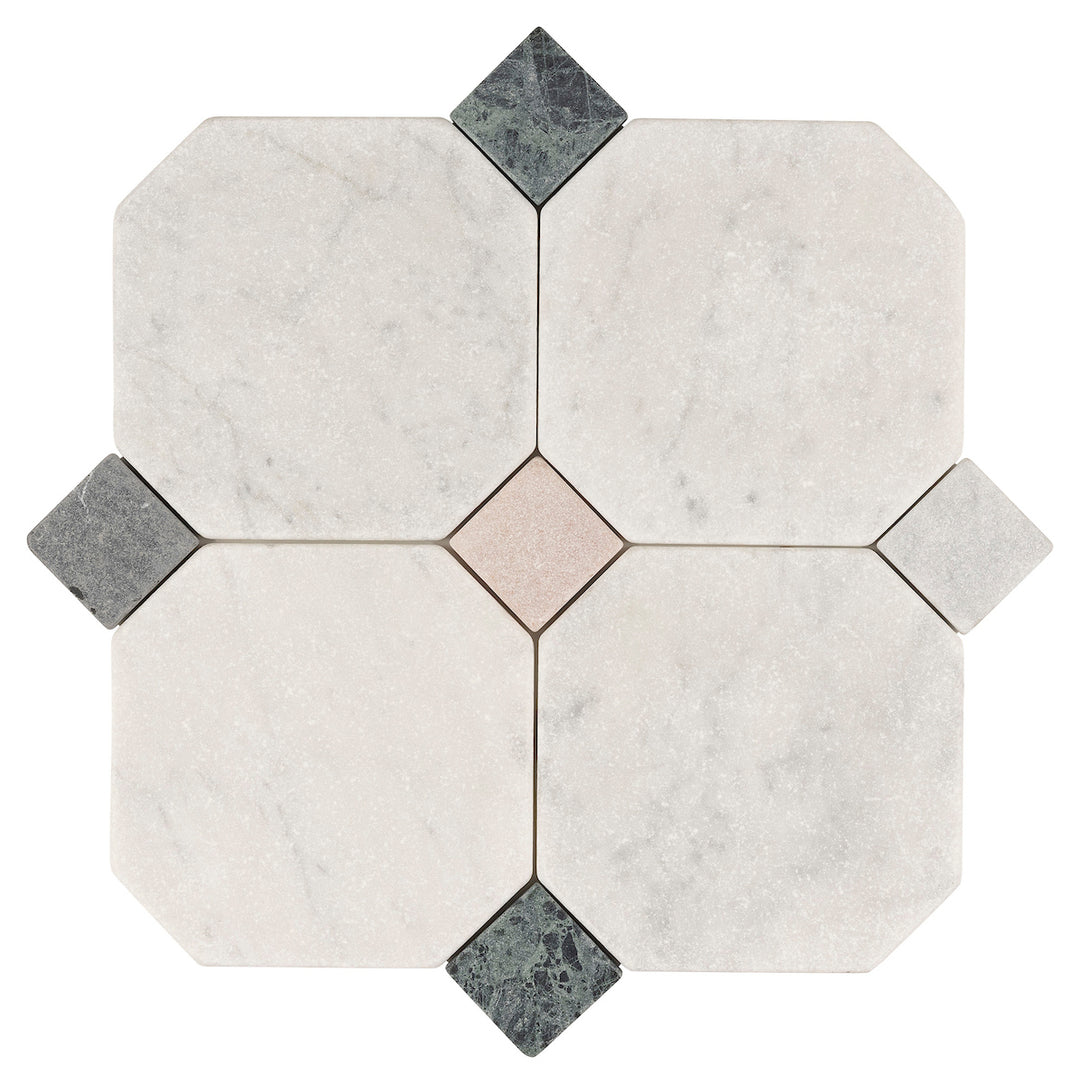 TUMBLED CARRARA OCTAGON WITH MARBLE DOTS